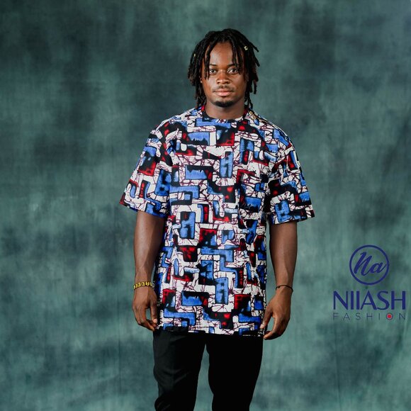 African JiɔmɛtriBlue White Red Print